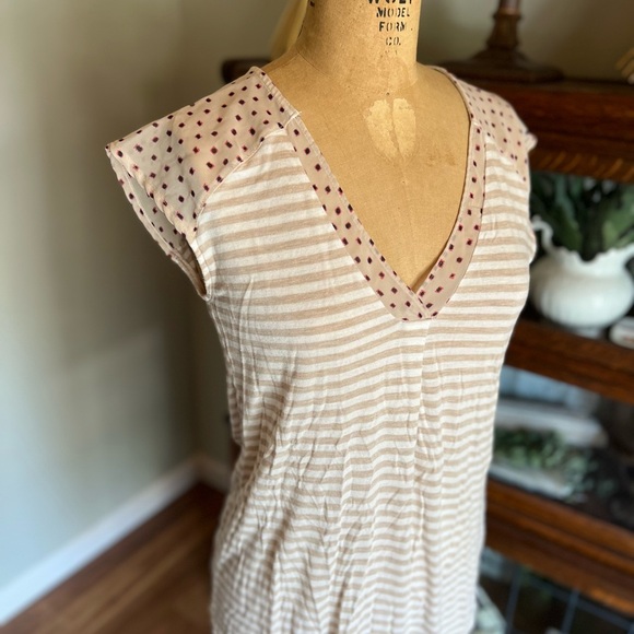 Anthropologie Little Yellow Button striped T-shirt with sheer dot design med. - Picture 1 of 7